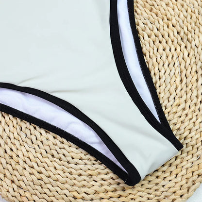 Swimsuit new female simple black and white color combination small fragrant wind one-piece swimsuit