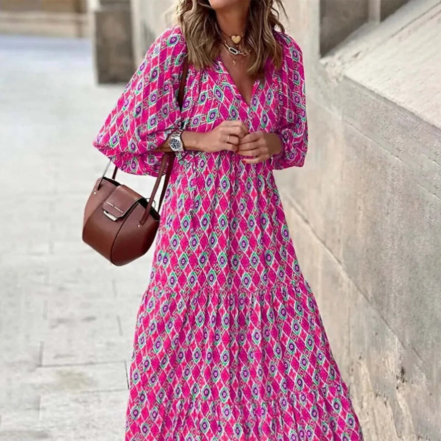 Fashion Women Print Dress Summer Loose Boho Dress Casual Elegant Short Sleeve Beach Party Dresses For Woman Robe Femme 2024 New