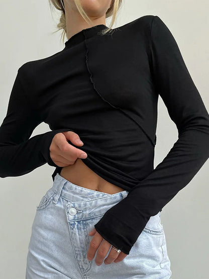 Turtleneck 2024 Long Sleeve T Shirts Women White Autumn Winter Casual Black Basic Gray Sexy Tops 90s Fashion Vintage