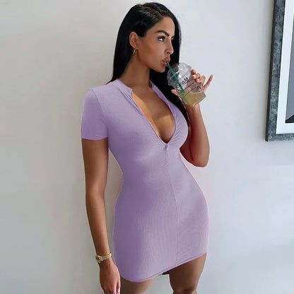 Knitted Dresses Women Solid Color Short Sleeves Bandage Slim Sexy Cropped Dress 2023 Spring And Summer New Fashion Tight Vestido