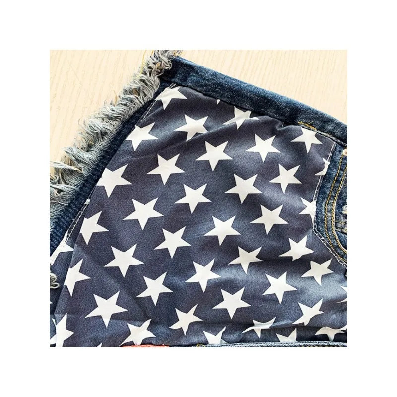 Women's Summer American Flag Tassel Star Print Denim Shorts Fashion Tassel Design Shorts Versatile Casual Shorts