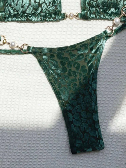 Sexy Leopard Velvet Bikini Mini Micro Thong Bikinis Women Swimwear Female Swimsuit Two-piece Bikini Set Halter Bathing Suit Swim