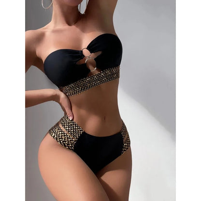 Sexy Strapless Bikini Set Bandeau Swimwear Women Swimsuit Female Flash Belt Bikini Set Two Pieces Bathing Suit Beachwear Bather