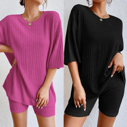 Summer Fashion Women's 2 Piece Set Lady Casual O Neck Street T-shirt Half Sleeve Holiday Elegant Shorts Oversize Chic Clothing