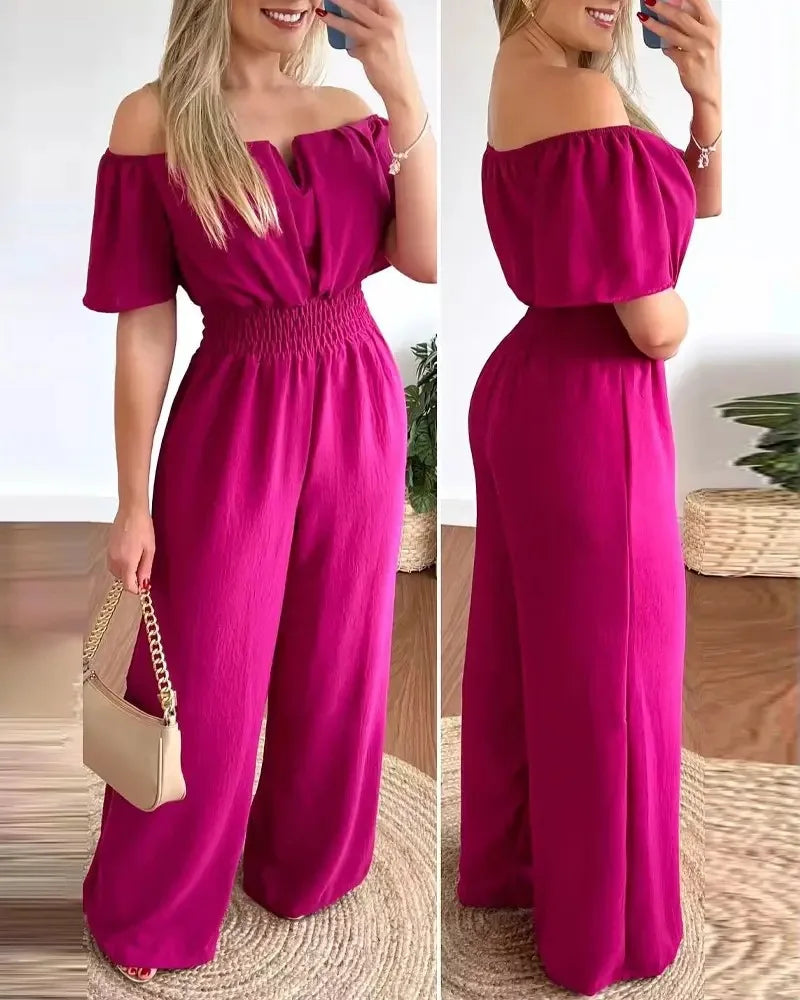 Summer Elegant Off Shoulder Women's Jumpsuit 2024 Fashion Trend Casual Short Sleeve Wide Leg Pants Jumpsuits for Women Overalls