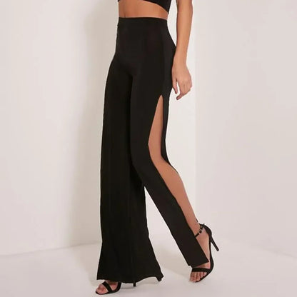 Sexy Women's Pants Side Split High Waist Yoga Wide Leg Party Club Solid Black Baggy Trousers Pants Woman Clothing