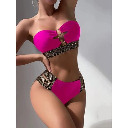 Sexy Strapless Bikini Set Bandeau Swimwear Women Swimsuit Female Flash Belt Bikini Set Two Pieces Bathing Suit Beachwear Bather