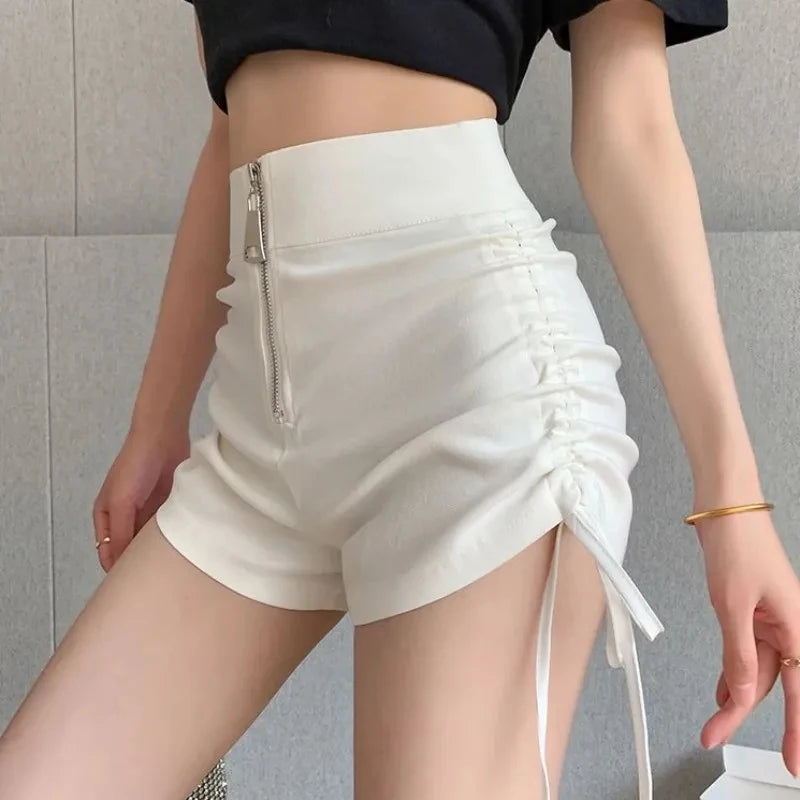 Korean Drawstring Sexy Shorts Women Harajuku Zipper Lace-Up Yoga High Waist Pants Sports Running Skinny Streetwear Shorts