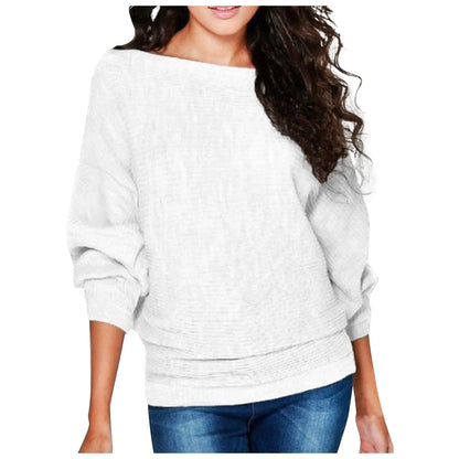 Women's Casual Loose Solid Sexy One Shoulder Stitching Long Sleeved Knitted Top Women's Autumn and Winter Long Sleeve Blouse Top