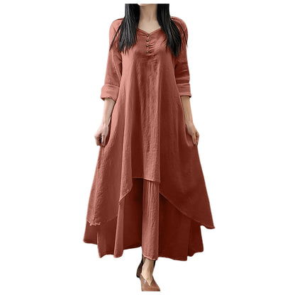 Women Cotton Linen Chic Maxi Dresses Elegant Bohemia Layered Vintage Robe Long Sleeve Loose Dress O Neck Casual White Vestidos