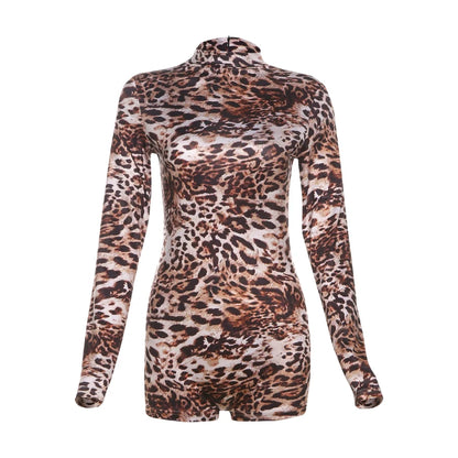 Weird Puss Leopard Print Romper Women 2024 Autumn Trend Hipster Long Sleeve O-Neck Skinny Stretch Streetwear Sexy Playsuits