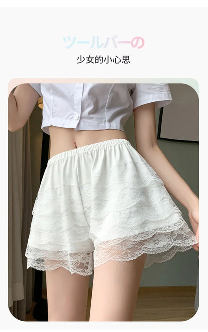 Floral Lace Lolita Safety Pants WomenSummer Shorts Petticoat Underpants Girlsashion Princess Oose Shorts Slip Proof Base Dress