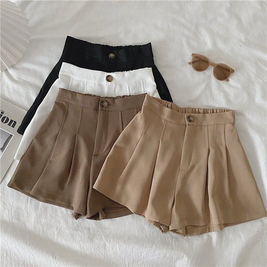 Lucyever Casual Simple Shorts Women Korean Fashion Elastic High Waist Shorts Woman Ulzzang Summer Pleated Wide Leg Short Pants