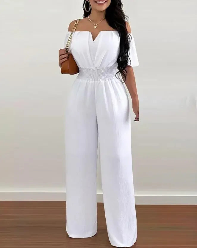 Summer Elegant Off Shoulder Women's Jumpsuit 2024 Fashion Trend Casual Short Sleeve Wide Leg Pants Jumpsuits for Women Overalls