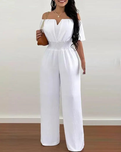 Summer Elegant Off Shoulder Women's Jumpsuit 2024 Fashion Trend Casual Short Sleeve Wide Leg Pants Jumpsuits for Women Overalls