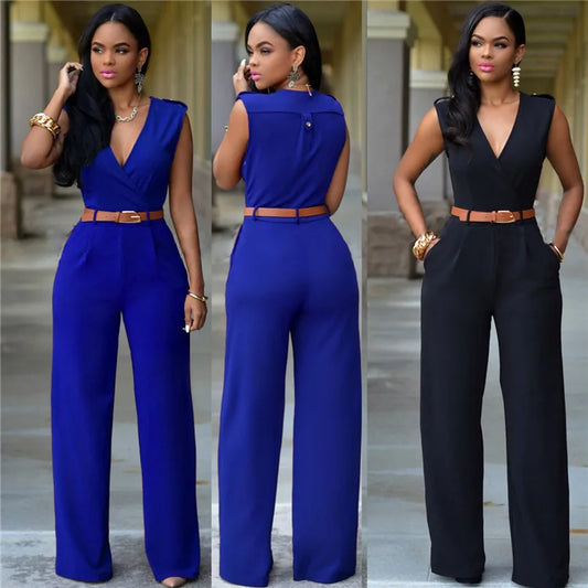 Jumpsuit Women 2023 Sexy Dress   Tall Waist v-neck Irregular wide-legged With Belt Rompers Womens Slim Jumpsuits ZSW2196