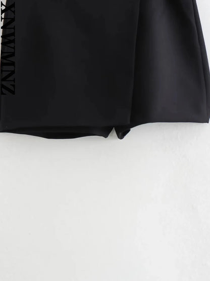 XNWMNZ 2024 Women's Fashion Asymmetric Mini Skirt Shorts Grey Black High Waist Wrap Skorts Female Casual Versatile Short Skirts