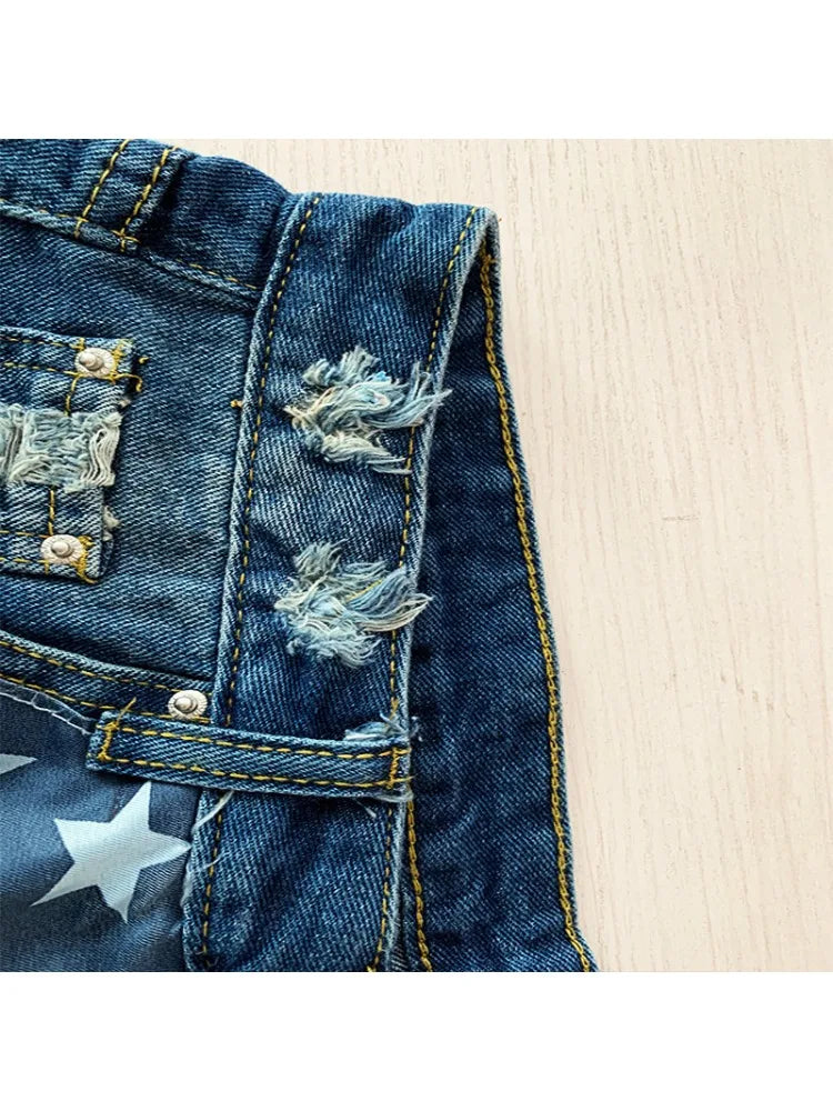 Women's Summer American Flag Tassel Star Print Denim Shorts Fashion Tassel Design Shorts Versatile Casual Shorts