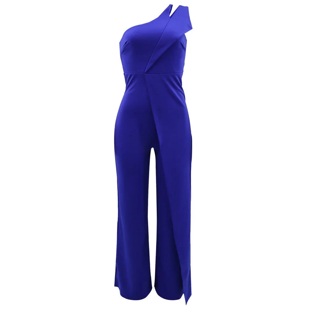 Women Elegant Jumpsuit One Shoulder Vacation Sleeveless Color Overall Bodysuit Clothing High Waist Summer Ladies Jumpsuit