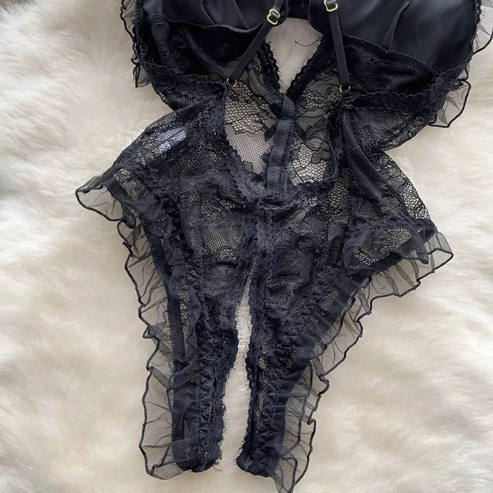 Underwear Sexy Camis Bodysuits Women Bow Hollow Out Fashion Open crotch Slim Playsuit Summer Singeric Lace Rompers Lingerie hot