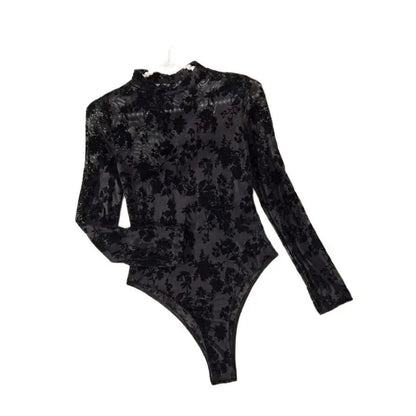 Hot Solid Jacquard Teddy, Long Sleeve Bodysuit, Women's Sexy Lingerie & Underwear - Bodystocking Stocking