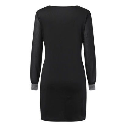 Long Sleeve Dress Solid Color Bodycon Straight Black Dresses For Women Elegant Mini Sparkly Sequin Party Dresses For Women 2024