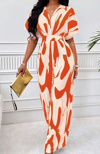 Sexy sleeveless women's V-neck jumpsuit, elegant suit with tight fitting print, one-piece, suitable for spring/summer 2024