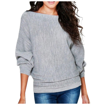 Women's Casual Loose Solid Sexy One Shoulder Stitching Long Sleeved Knitted Top Women's Autumn and Winter Long Sleeve Blouse Top