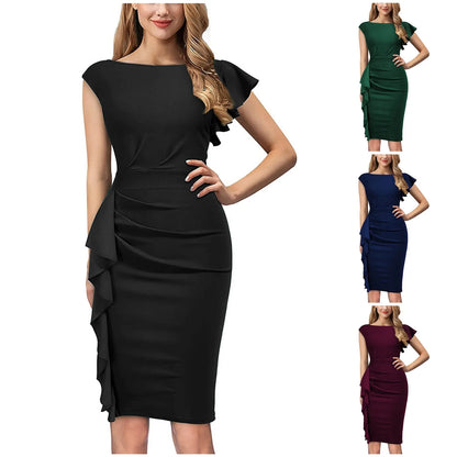 Elegant Fall Bodycon Short Dress Women Short Sleeve Elegant Slim Fit Work Robe Female OL Lady Solid Everyday Dresses