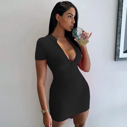 Knitted Dresses Women Solid Color Short Sleeves Bandage Slim Sexy Cropped Dress 2023 Spring And Summer New Fashion Tight Vestido