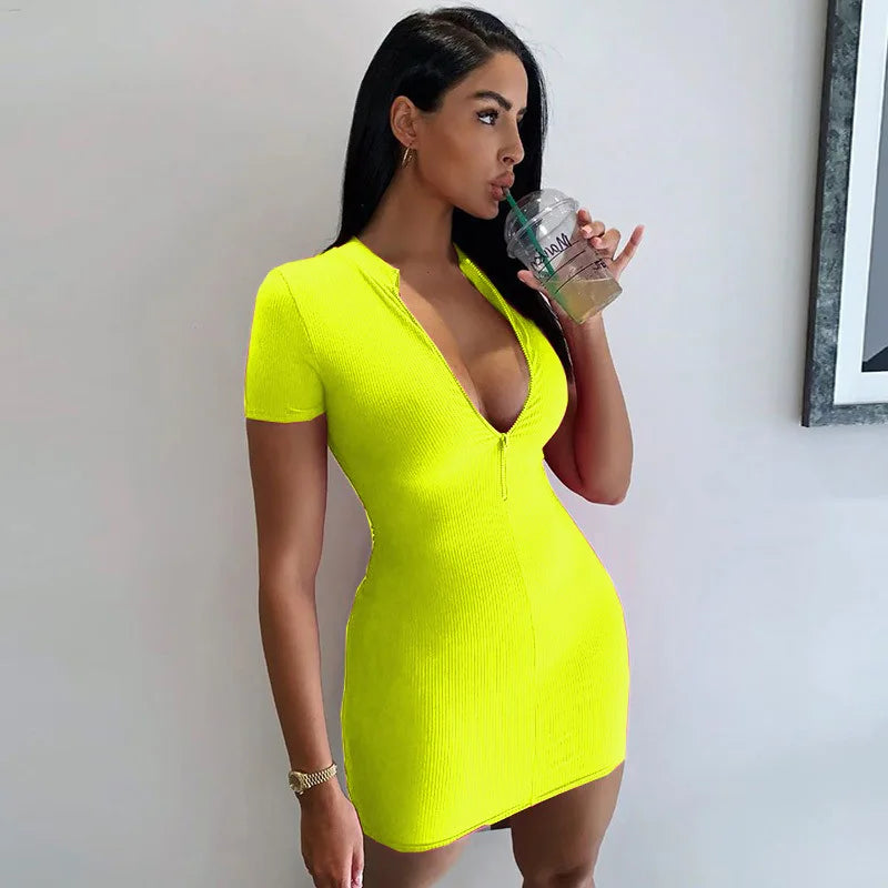 Knitted Dresses Women Solid Color Short Sleeves Bandage Slim Sexy Cropped Dress 2023 Spring And Summer New Fashion Tight Vestido