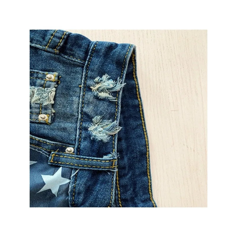 Women's Summer American Flag Tassel Star Print Denim Shorts Fashion Tassel Design Shorts Versatile Casual Shorts