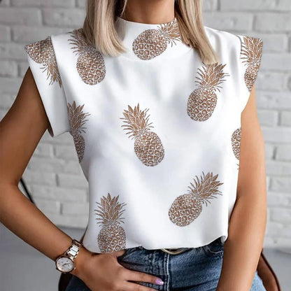 Fashion Women Elegant Lips Print Tops and Blouse Shirts 2024 Summer Ladies Office Casual Stand Neck Pullovers Eye Blusa Tops