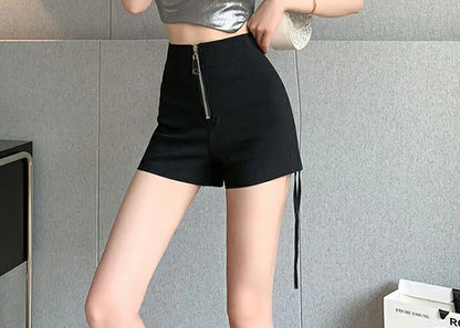 Korean Drawstring Sexy Shorts Women Harajuku Zipper Lace-Up Yoga High Waist Pants Sports Running Skinny Streetwear Shorts