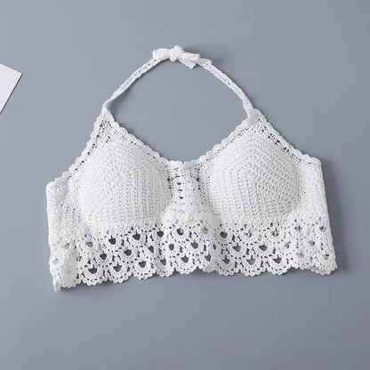 Bohemian Knit Halter Back Embroidery Camisole Women Sleeveless Camis Summer Casual S Knitted T-shirt Vest Top U-ne W8s6