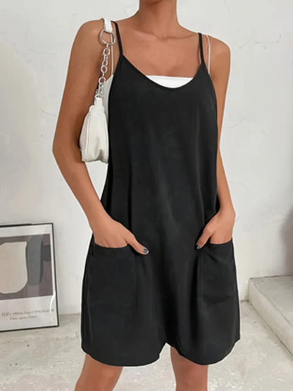 Stylish And Comfortable 2024 Casual Women's Suspenders Jumpsuit Loose Wide Leg With Pocket Pants Female Summer Suits On Sale