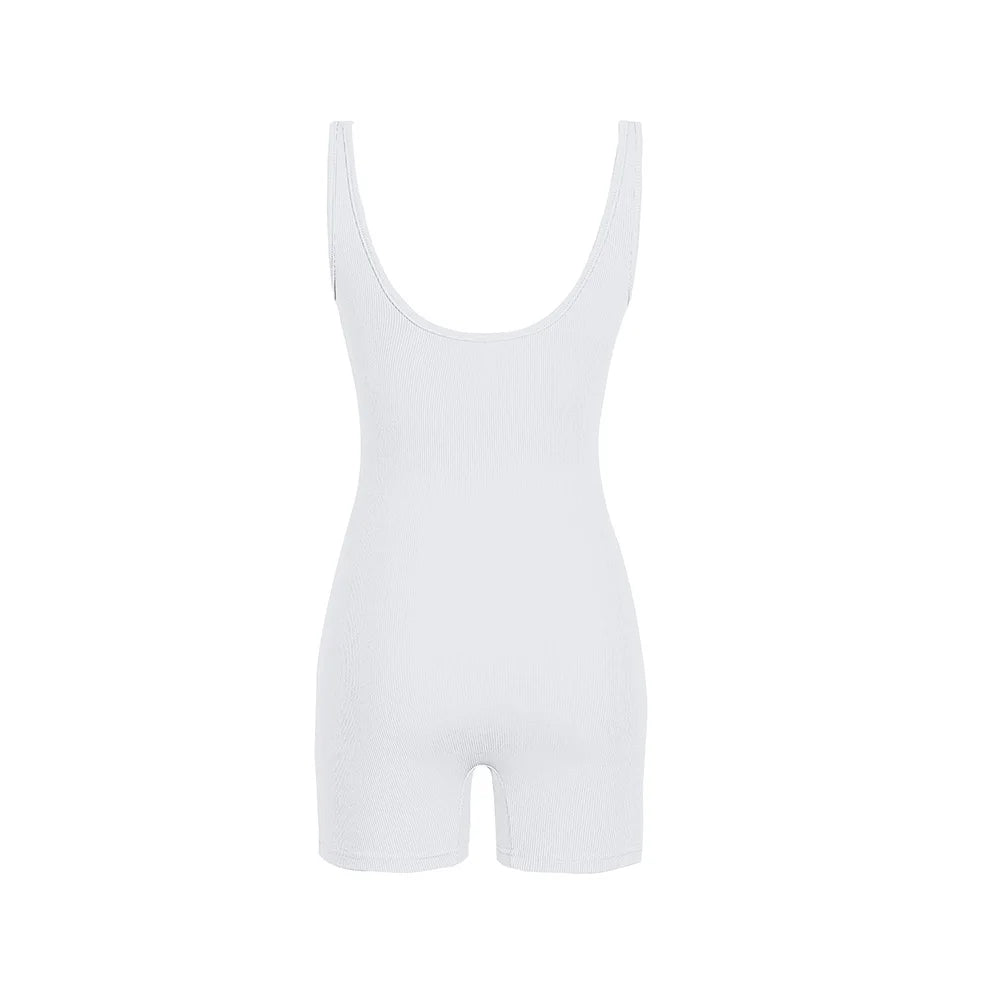 Women's Camisole Square Neck Tight Top Belly Stretch Shorts Jumpsuit Solid Color One Piece Sports Tank Top Tight Pants