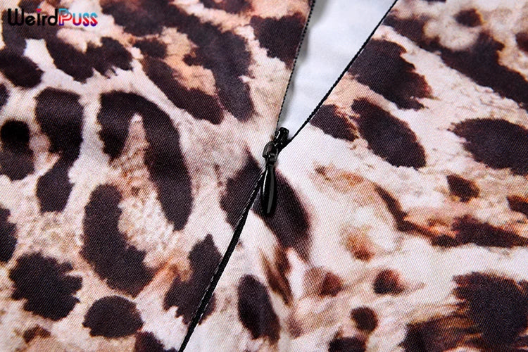 Weird Puss Leopard Print Romper Women 2024 Autumn Trend Hipster Long Sleeve O-Neck Skinny Stretch Streetwear Sexy Playsuits