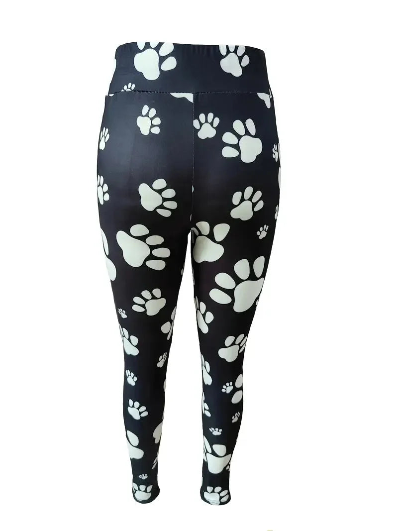 Cute cat paw print casual hip lift elastic elastic waist tight-fitting daily wear travel working women's leggings