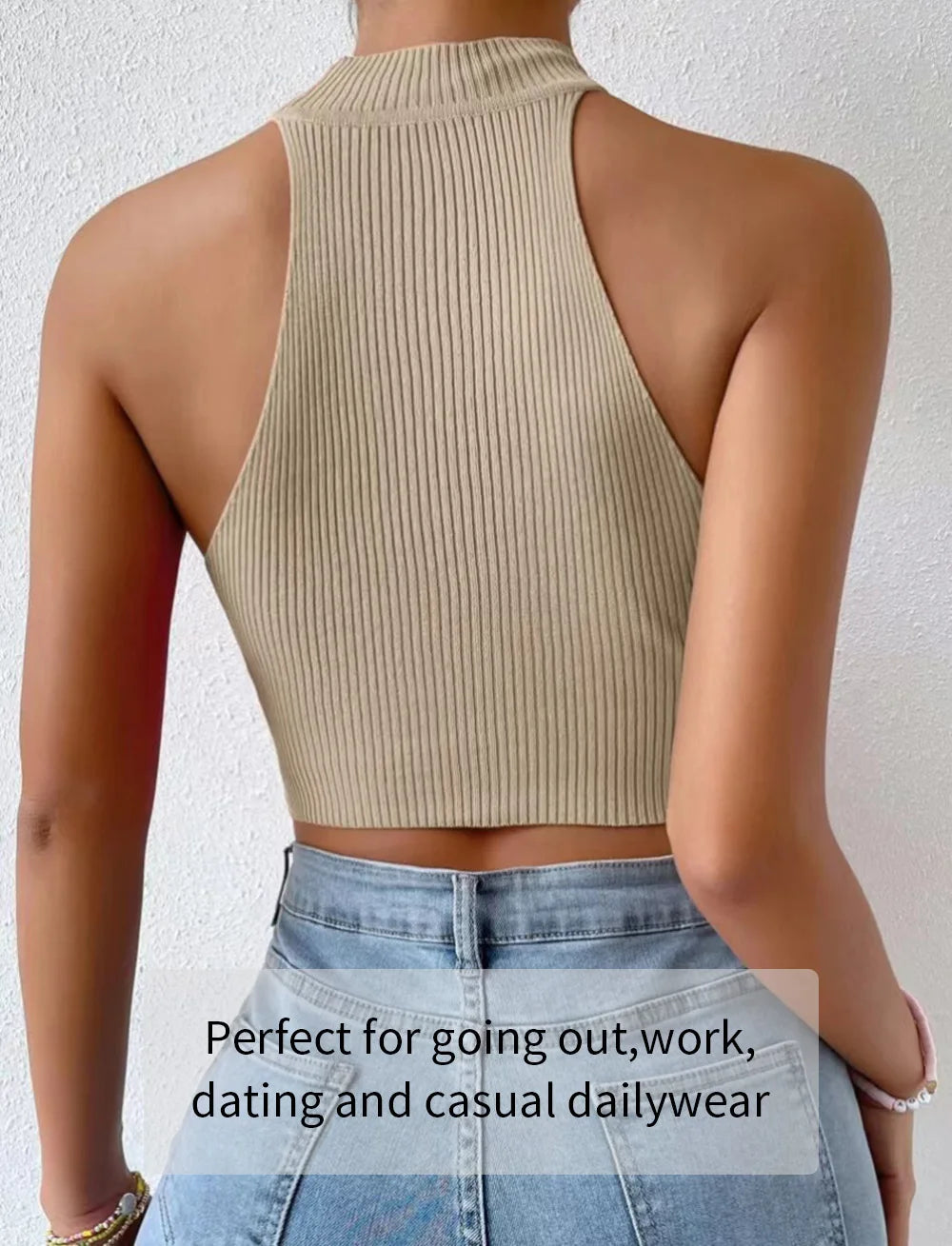 Knit Sleeveless Halter Tops for Women Basics Solid Slim Fitted Crop Womens Turtleneck Ribbed Vest Y2K High Neck Tank Tops