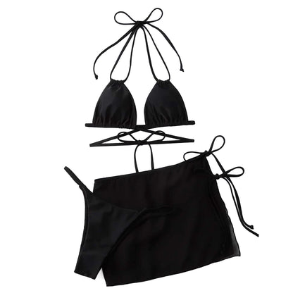 Women'S Swimsuit Bikini Drawstring Strap Solid Color Three Piece Beach Sexy Bikini Set Women'S Bikinis Trend 2024 Woman Clothing