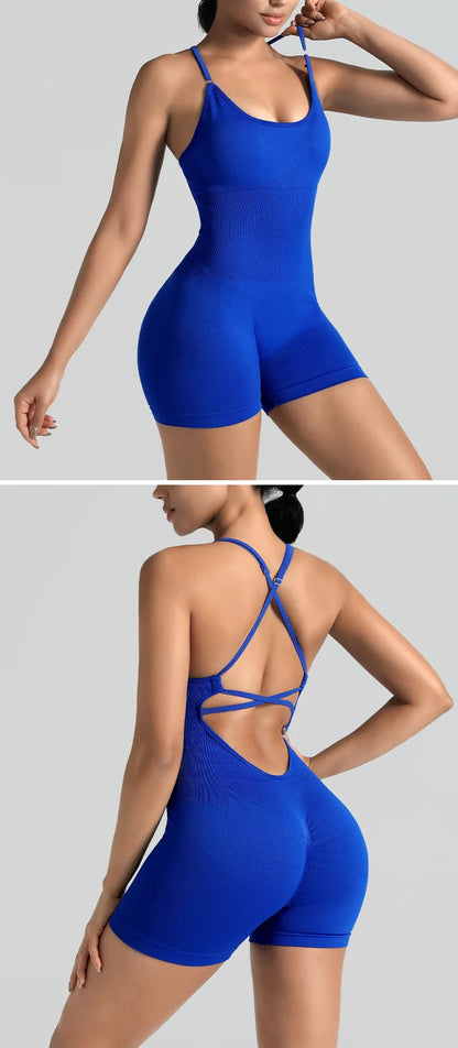 Women Bodysuits Hip Lift One Pcs Short Sport Yoga Rompers Sexy Backless Lace Bandage Skinny Sporty Wear Playsuits XHFZ-BX001