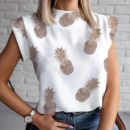 Fashion Women Elegant Lips Print Tops and Blouse Shirts 2024 Summer Ladies Office Casual Stand Neck Pullovers Eye Blusa Tops