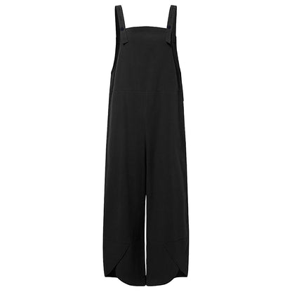 Women Sleeveless Cotton Linen Bib Jumpsuit Baggy Capri Casual Playsuits With Pockets Ribbed Jumpsuit For Women Overall Pants