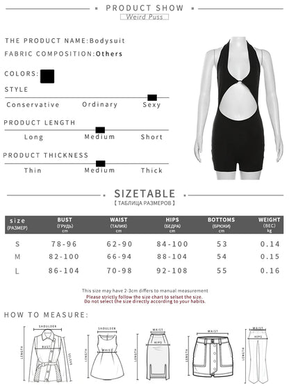 Weird Puss Backless Sexy Women Playsuit Hollow Halter Body-Shaping One Pieces Slim Fit Ladies Yoga Workout Streetwear Bodycon