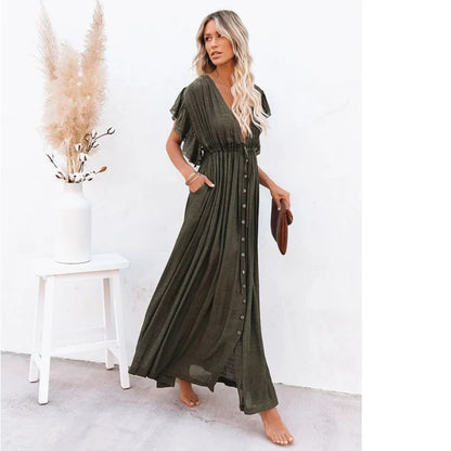 Maternity Dress Summer Beach Dress Women's Pregnant V-neck Solid Ruffled Sexy Dress Photography Props Breastfeeding Vestidos