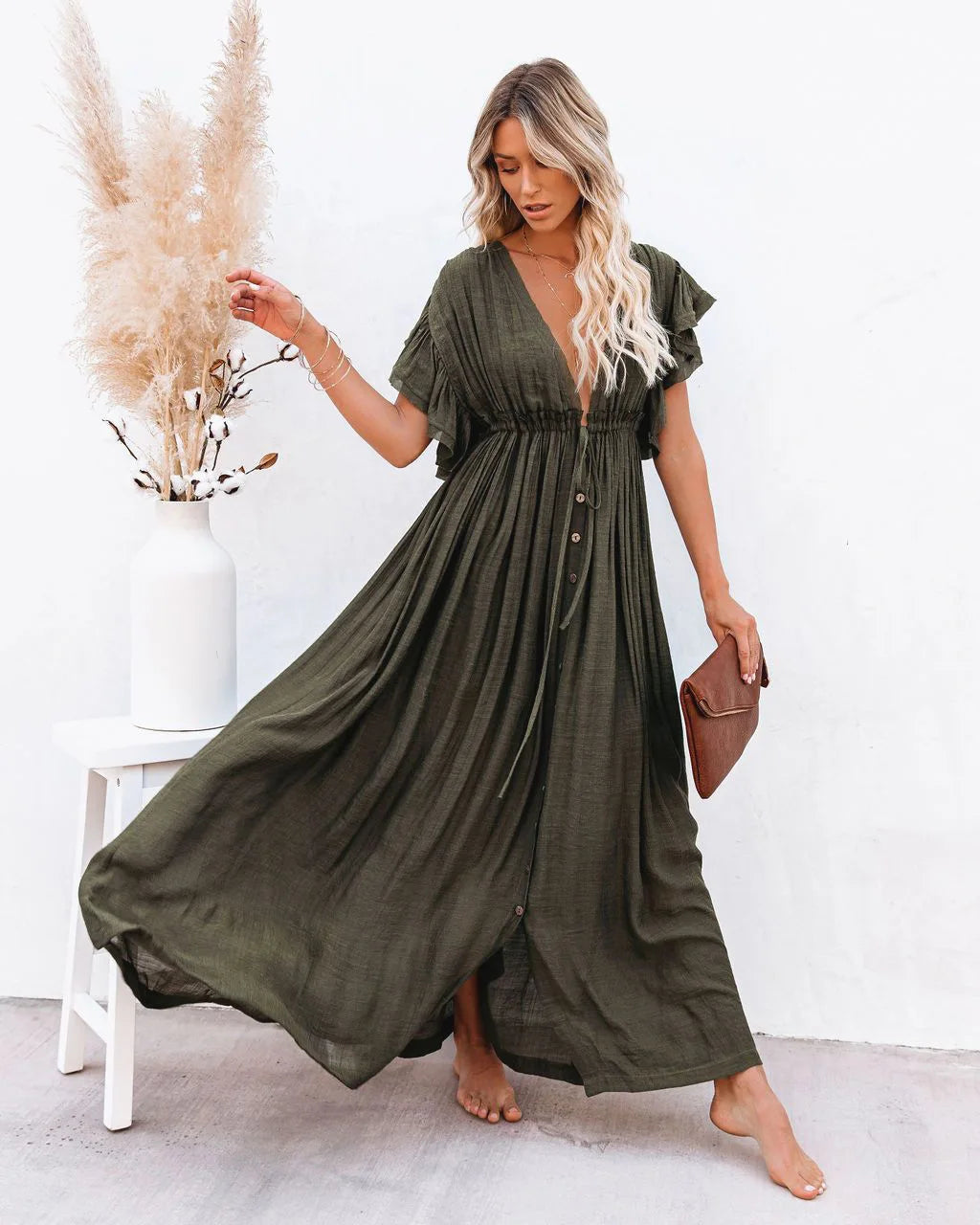 Maternity Dress Summer Beach Dress Women's Pregnant V-neck Solid Ruffled Sexy Dress Photography Props Breastfeeding Vestidos