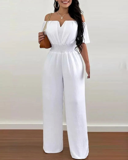 Summer Elegant Off Shoulder Women's Jumpsuit 2024 Fashion Trend Casual Short Sleeve Wide Leg Pants Jumpsuits for Women Overalls