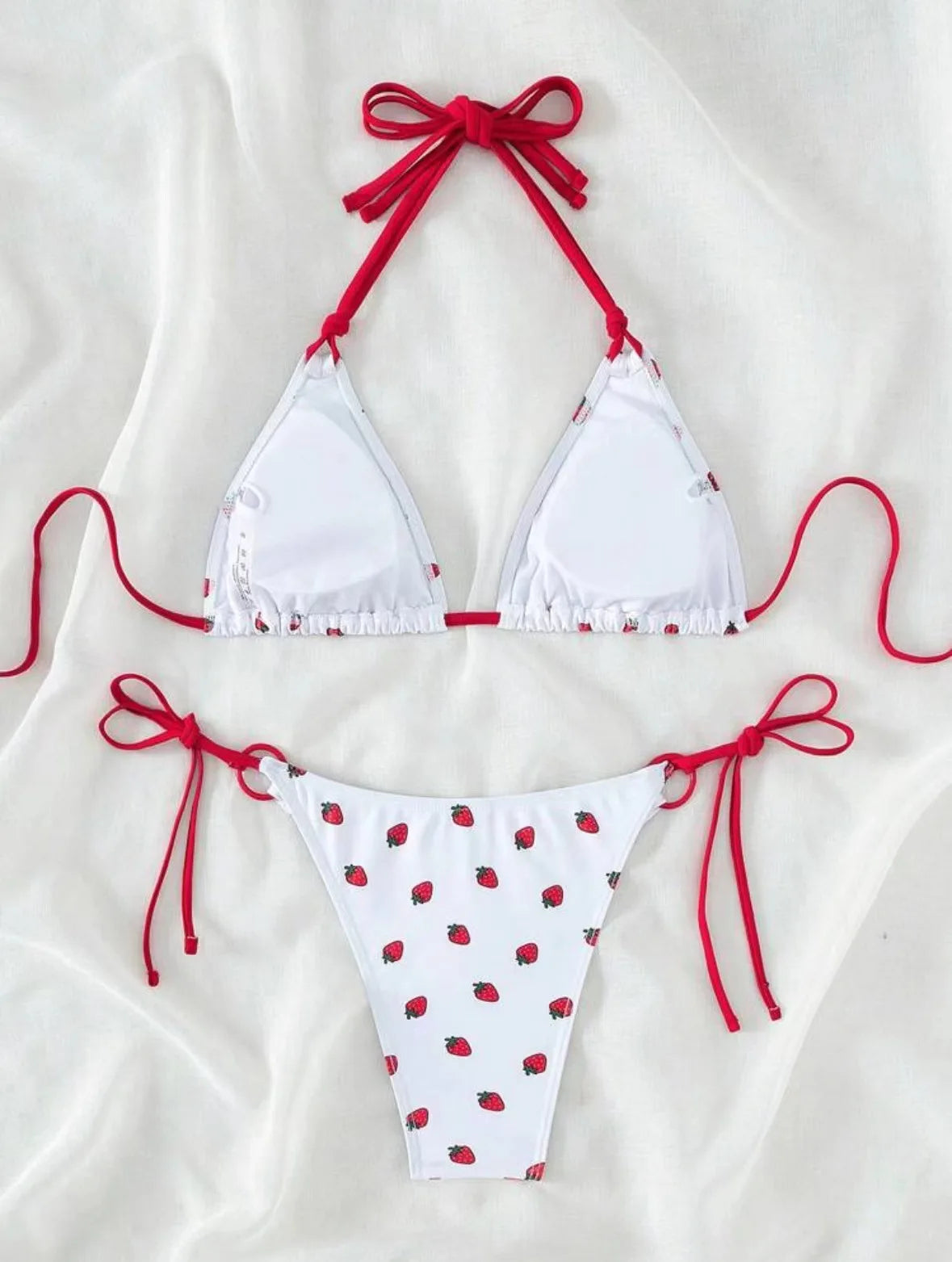 Sexy women cute strawberry print halter string micro bikini sets two pieces swimsuit Swimwear bathing suit beach outfits biquini