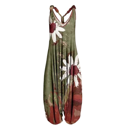 Vintage Ethnic Style S-4XL Women Casual Floral Rompers Loose Boho Casual Jumpsuits Sleeveless Print Strappy Jumpsuit 2022 New